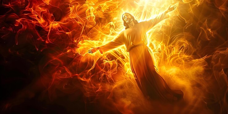 Foto a ascensão de jesus cristo irradiando cura e esperança para seus seguidores conceito arte religiosa histórias bíblicas ascensão de jesus cura e esperança simbolismo espiritual