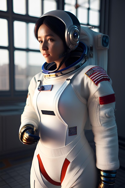 a astronauta feminina vestindo traje espacial