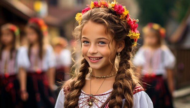 a atmosfera única de uma celebração de Martisor numa praça de uma aldeia romena