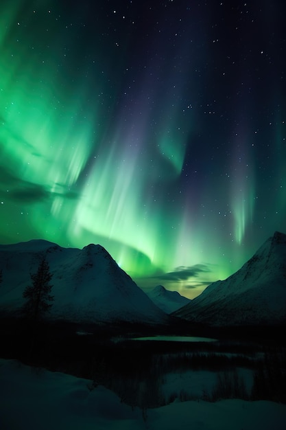 A aurora boreal no céu do extremo norte da Islândia e papel de parede das montanhas