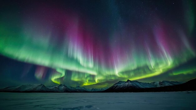 A aurora boreal vibrante iluminando a paisagem polar coberta de neve