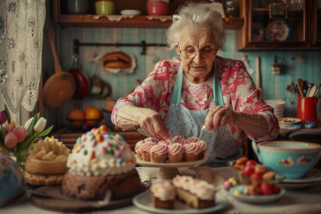 A avó a fazer bolos de Páscoa, tradições familiares.