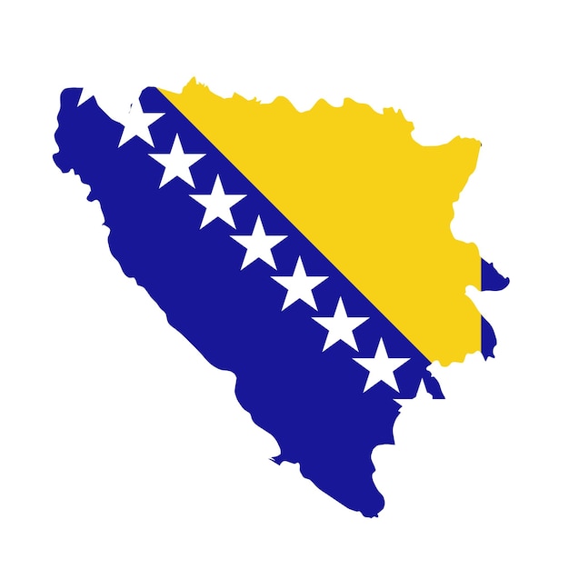 Foto a bandeira da bósnia e herzegovina mapeia o contorno do país com f nacional