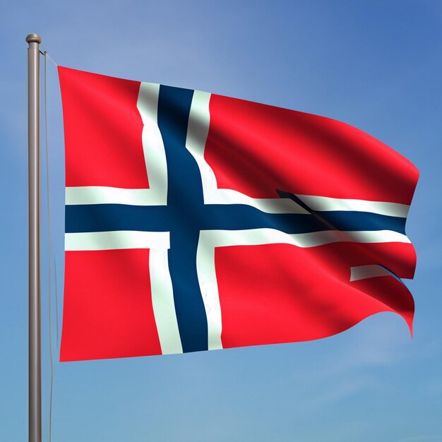 A bandeira da Noruega treme com suas cores distintivas