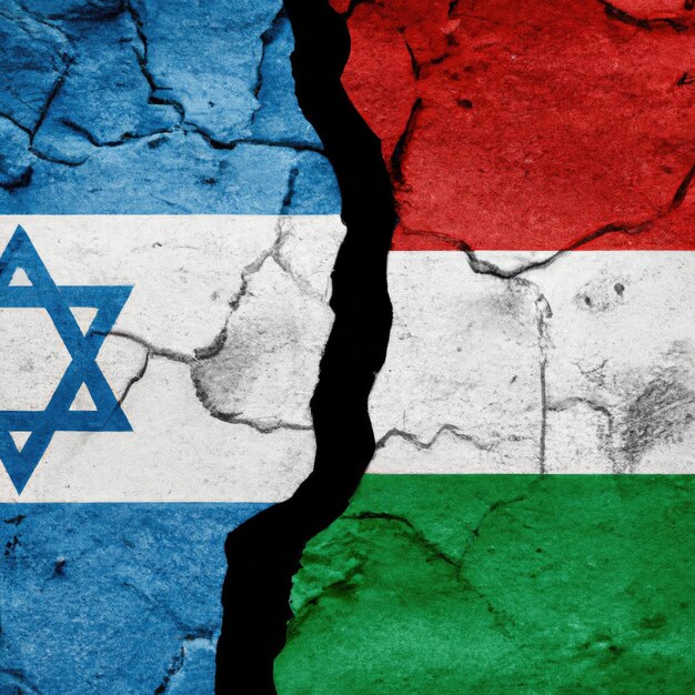 Foto a bandeira da palestina e de israel em fundo na parede rachada