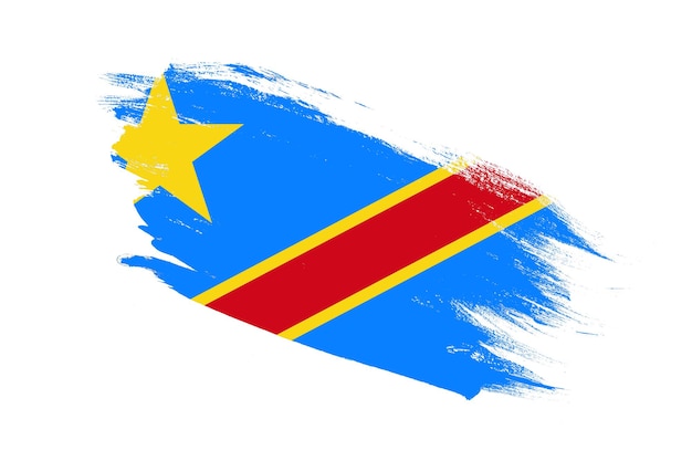 A bandeira da República Democrática do Congo com pincel de pincelada pintou efeitos no fundo branco isolado