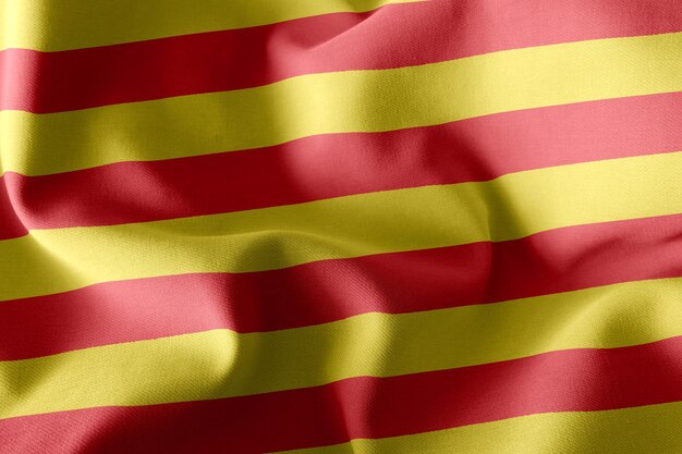 A bandeira de ilustração 3D da Catalunha é uma região da Espanha Acenando no fundo têxtil da bandeira do vento