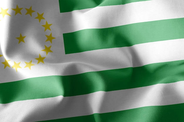 A bandeira de ilustração 3D de Caqueta é uma região da Colômbia Acenando no fundo têxtil da bandeira do vento