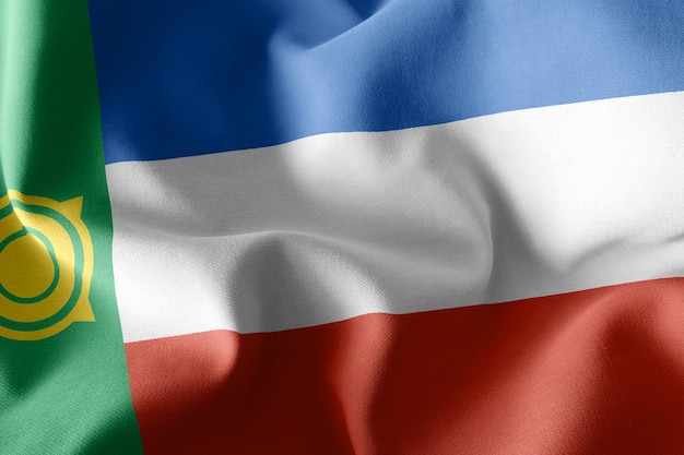 A bandeira de ilustração 3D de Khakassia é uma região da Rússia Acenando no fundo têxtil da bandeira do vento