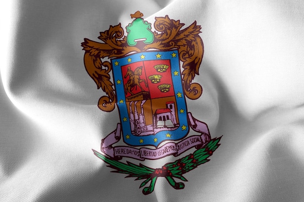 A bandeira de ilustração 3D de Michoacan é uma região do México Acenando no fundo têxtil da bandeira do vento