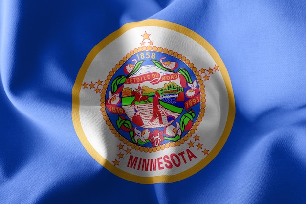 A bandeira de ilustração 3D de Minnesota é uma região dos Estados Unidos Acenando no fundo têxtil da bandeira do vento