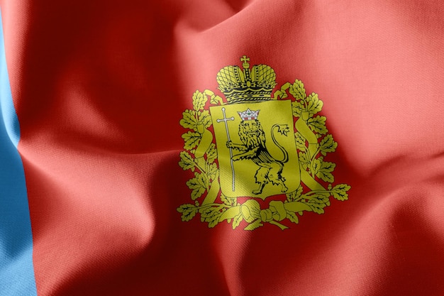 A bandeira de ilustração 3D de Vladimir Oblast é uma região da Rússia Acenando no fundo têxtil da bandeira do vento