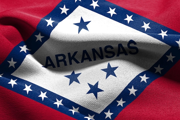 A bandeira de ilustração 3D do Arkansas é um estado dos Estados Unidos Acenando com o vento