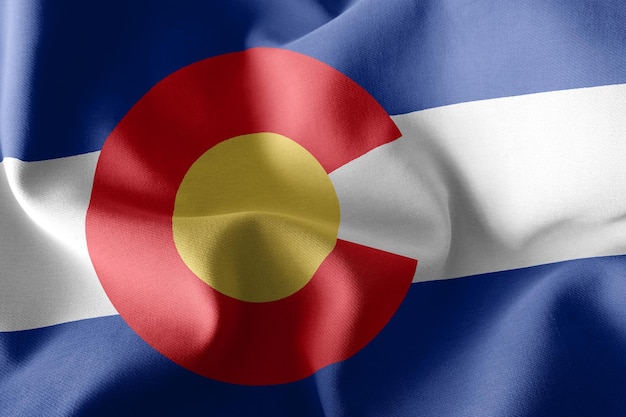 A bandeira de ilustração 3D do Colorado é uma região dos Estados Unidos Acenando no fundo têxtil da bandeira do vento