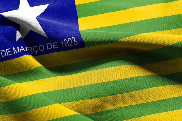 A bandeira de ilustração 3D do Piauí é um estado do Brasil Acenando com o vento