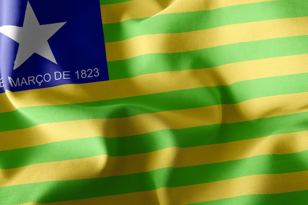 Foto a bandeira de ilustração 3d do piauí é um estado do brasil. acenando no fundo têxtil de bandeira de vento