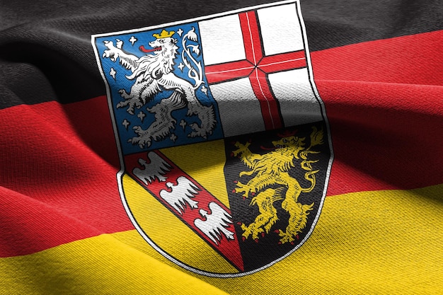 A bandeira de ilustração 3D do Sarre é uma região da Alemanha Acenando com o vento