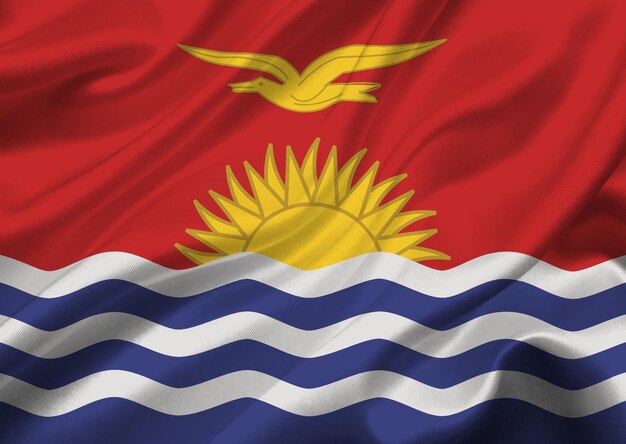 A bandeira de Kiribati a agitar-se no vento