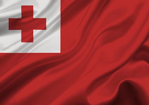 A bandeira de Tonga a agitar-se no vento