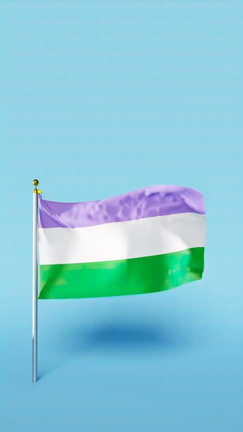 A bandeira do orgulho genderqueer em câmera lenta acenando com um vídeo vertical de fundo azul 4K