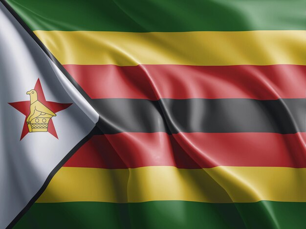 A bandeira do Zimbábue a voar e a agitar