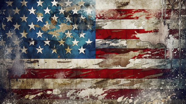 A bandeira dos Estados Unidos em um pano de fundo grunge ideal como pano de fundo para as comemorações de 4 de julho Generative AI