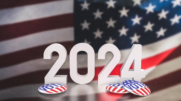 A bandeira dos EUA e 2024 para renderização 3d do conceito de votação