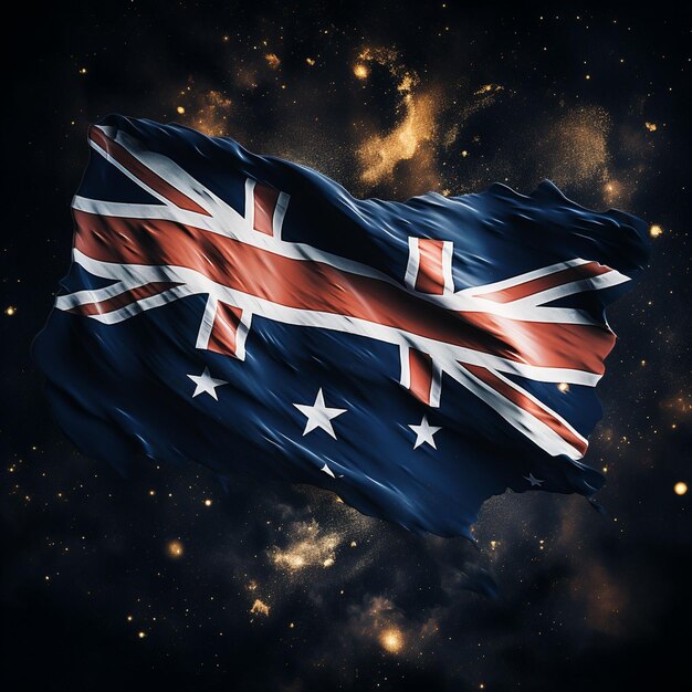 Foto a bandeira nacional da austrália é um tecido de pano ondeando no céu.