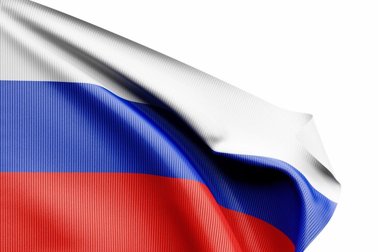 Foto a bandeira nacional da rússia de têxteis na ilustração 3d de foco suave de pólo