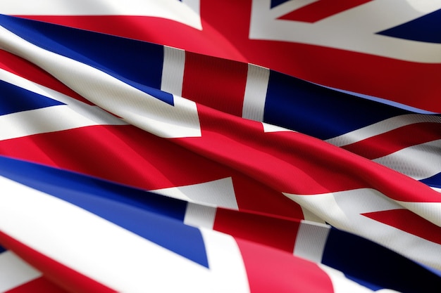 A bandeira nacional do Reino Unido de têxteis closeup em três versões foco suave