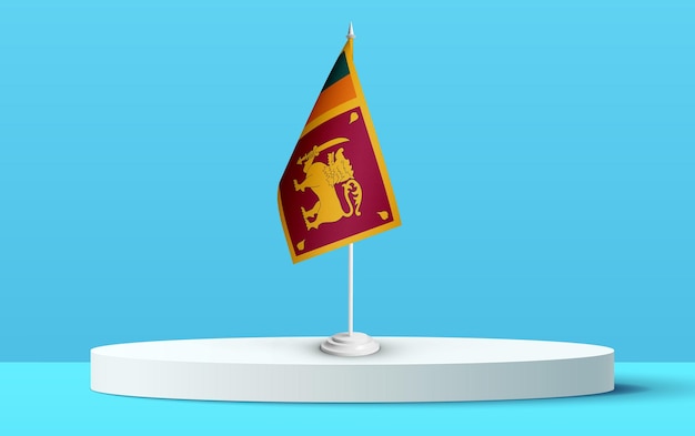 A bandeira nacional do sri_lanka em um pódio 3D e fundo azul.