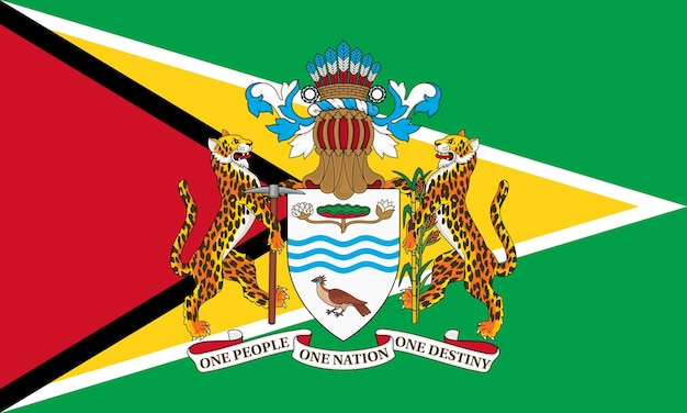 A bandeira oficial atual e o brasão de armas da República Cooperativa da Guiana Bandeira do Estado da Guyana Ilustração