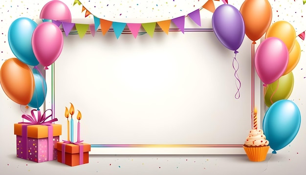 Foto a banner with balloons and a banner for birthday party