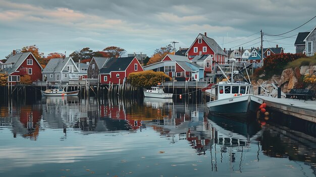 Foto a beautiful harbor with colorful houses and boats the water is calm and still reflecting the sky above the scene is peaceful and relaxing