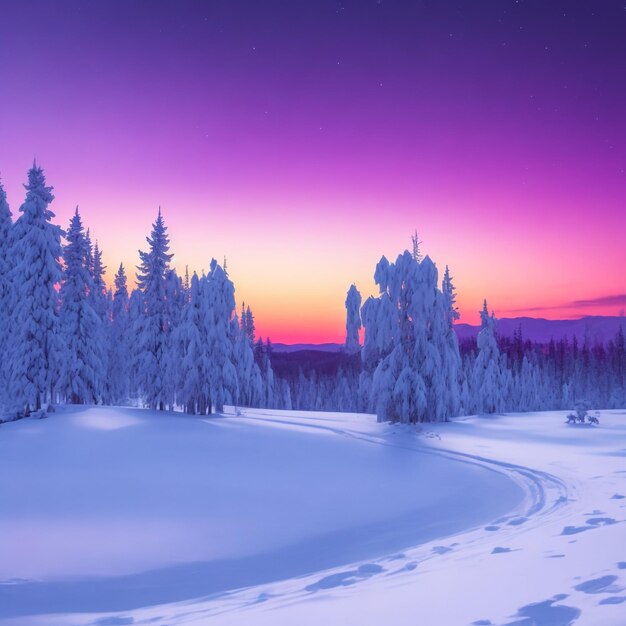 a bela imagem da neve com árvores cobertas de neve está olhando incrível e fantástico na luz do sol