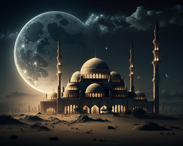 Foto a bela mesquita e o ramadã, a ia generativa iluminada