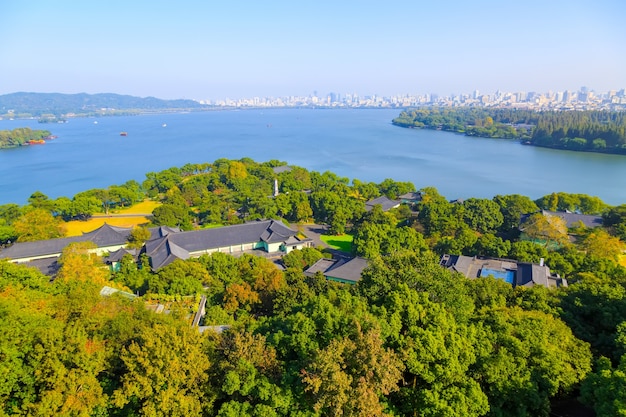 A bela paisagem arquitetônica de Hangzhou, Lago Oeste