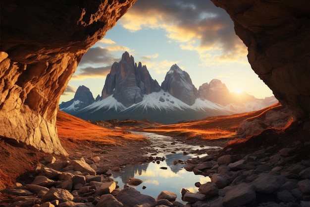 A beleza beijada pelo sol Tre Cimes três picos graça Itália paisagem deslumbrante