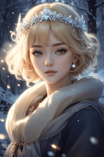 A beleza coroada de gelo, uma princesa coreana no inverno