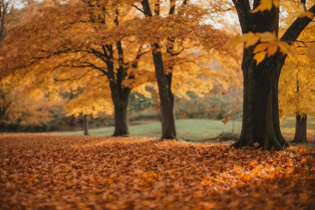 A beleza da floresta no outono que faz as folhas cair e faz o coração feliz