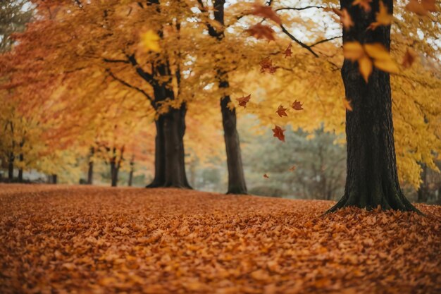 A beleza da floresta no outono que faz as folhas cair e faz o coração feliz