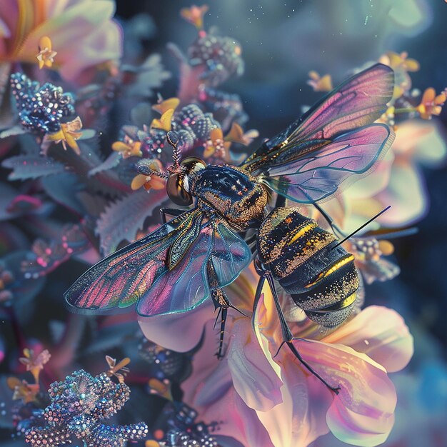 A beleza da natureza das abelhas listradas polinizadoras