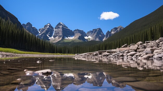 A beleza da natureza num lago de montanha cristalino