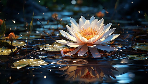 A beleza da natureza refletida em um lago tranquilo florescendo com elegância gerada pela inteligência artificial