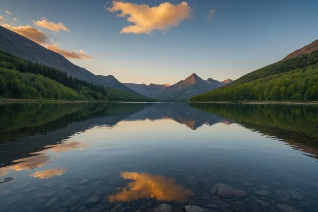 A beleza da natureza refletida nas águas tranquilas das montanhas