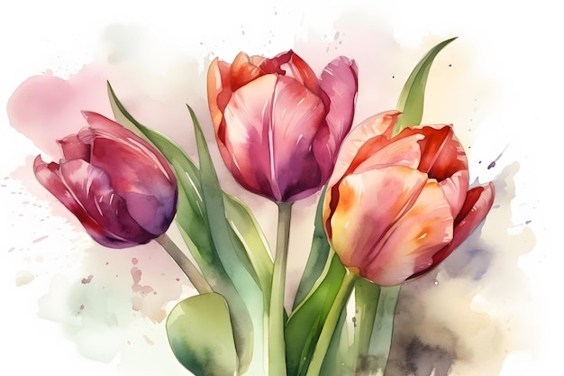 A beleza das tulipas capturada em uma obra-prima em aquarela Generative AI