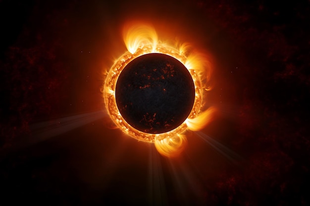 A beleza de um eclipse solar do espaço criado com inteligência artificial
