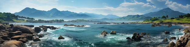 Foto a beleza de um lago, uma montanha.