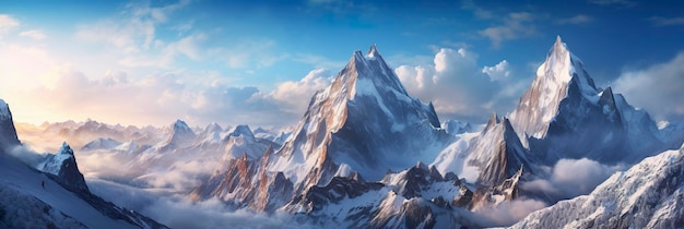 A beleza de uma cordilheira majestosa e coberta de neve com picos escarpados AI Generative