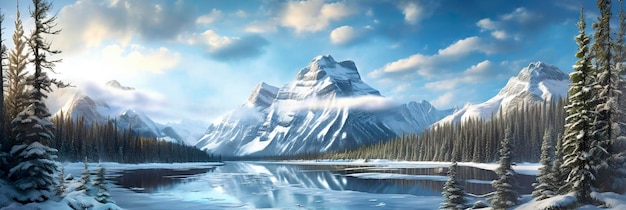 Foto a beleza de uma cordilheira majestosa e coberta de neve com picos escarpados